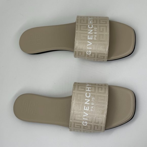 GIVENCHY 4G Monogram Signature Logo Flat Sandals Slides Mules Shoes Beige - Picture 10 of 13